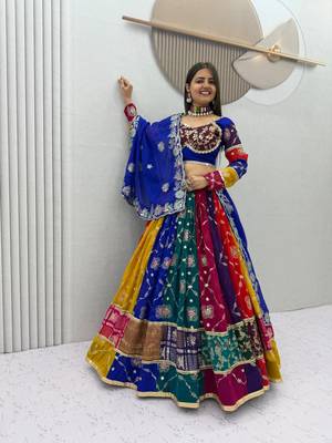 Multi Embroidery Thread sequin And real mirror work Faux Georgette Lehenga Choli Set 2