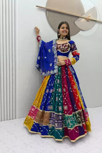 Multi Embroidery Thread sequin And real mirror work Faux Georgette Lehenga Choli Set
