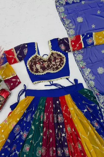 Multi Embroidery Thread sequin And real mirror work Faux Georgette Lehenga Choli Set
