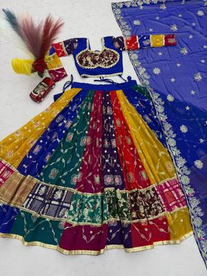 Multi Embroidery Thread sequin And real mirror work Faux Georgette Lehenga Choli Set 5