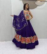 Purple Embroidery Thread sequin and Mirror Work Silk Blend Lehenga Choli Set
