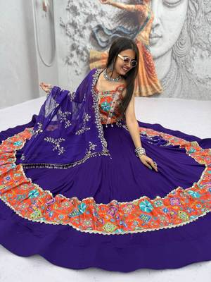 Purple Embroidery Thread sequin and Mirror Work Silk Blend Lehenga Choli Set 2