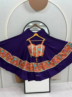 Purple Embroidery Thread sequin and Mirror Work Silk Blend Lehenga Choli Set 3