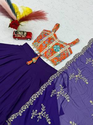 Purple Embroidery Thread sequin and Mirror Work Silk Blend Lehenga Choli Set 4