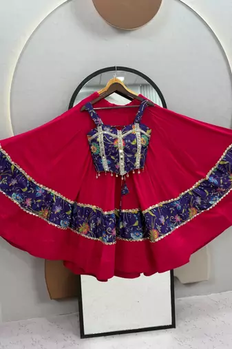 Rani Pink Embroidery Thread sequin and Mirror Work Silk Blend Lehenga Choli Set