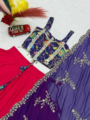 Rani Pink Embroidery Thread sequin and Mirror Work Silk Blend Lehenga Choli Set 4