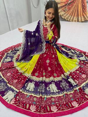Multi Embroidery Thread sequin mirror work Fuax Georgette Lehenga Choli Set 1