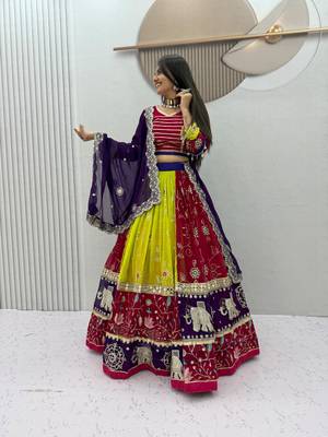 Multi Embroidery Thread sequin mirror work Fuax Georgette Lehenga Choli Set 2