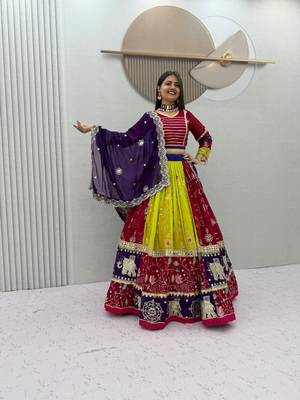 Multi Embroidery Thread sequin mirror work Fuax Georgette Lehenga Choli Set 3