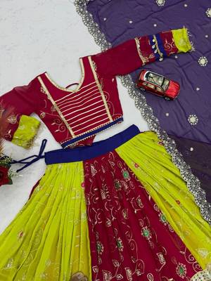 Multi Embroidery Thread sequin mirror work Fuax Georgette Lehenga Choli Set 4