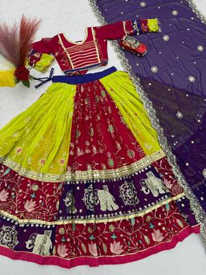 Multi Embroidery Thread sequin mirror work Fuax Georgette Lehenga Choli Set 5