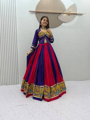 Multi Mirror position print Work Rayon Lehenga Choli set 1