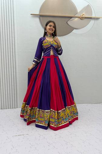 Multi Mirror position print Work Rayon Lehenga Choli set