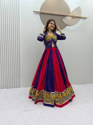 Multi Mirror position print Work Rayon Lehenga Choli set 2