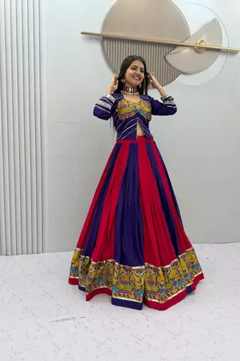 Multi Mirror position print Work Rayon Lehenga Choli set