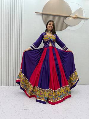 Multi Mirror position print Work Rayon Lehenga Choli set 3