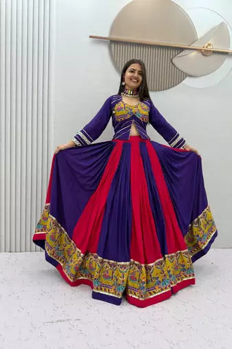 Multi Mirror position print Work Rayon Lehenga Choli set