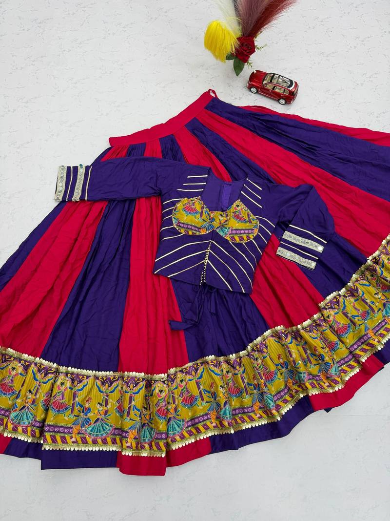 Multi Mirror position print Work Rayon Lehenga Choli set