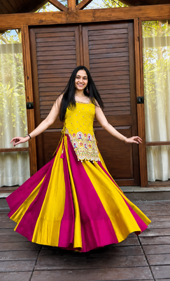 Women’s Chaniya Choli For Navratri - Designer Vichitra Silk Lehenga Choli With Shrug – Handwork Latkan 1