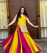 Women’s Chaniya Choli For Navratri - Designer Vichitra Silk Lehenga Choli With Shrug – Handwork Latkan