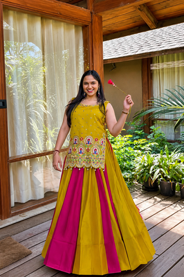 Women’s Chaniya Choli For Navratri - Designer Vichitra Silk Lehenga Choli With Shrug – Handwork Latkan 2