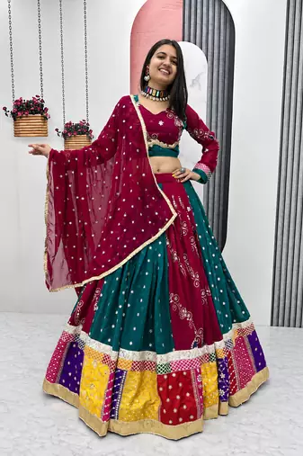 Women’s Designer Chaniya Choli For Navratri – Fox Georgette Heavy Thread Sequence Work With Dupatta