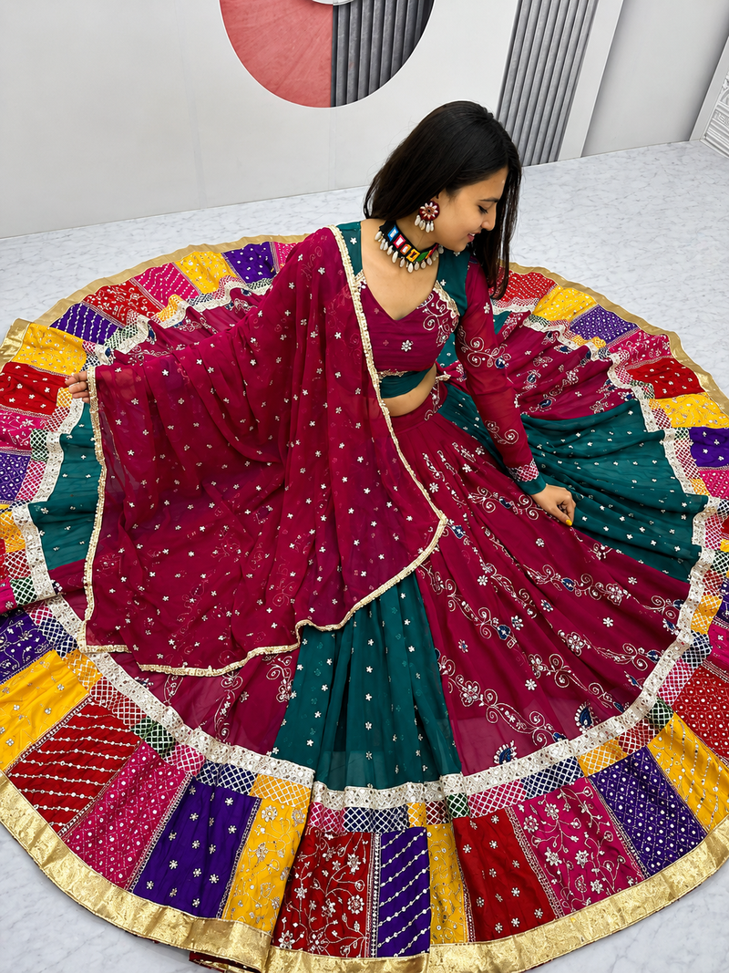 Women’s Designer Chaniya Choli For Navratri – Fox Georgette Heavy Thread Sequence Work With Dupatta