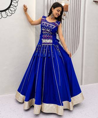 Women’s Chaniya Choli For Navratri – Pure Cotton Mirror Hand Work & Ribbon Work With 6 Meter Lehenga 1