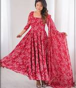 Red printed georgette anarkali kurti