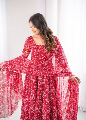 Red printed georgette anarkali kurti 5