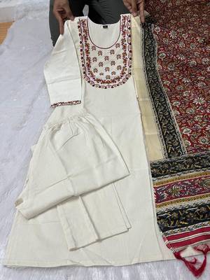 Cream khadi cotton kurti pant dupatta set 4