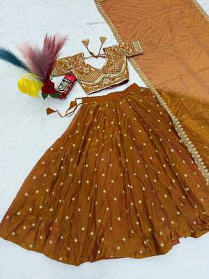 Orange Embroidery sequin Work Silk Blend Lehenga Choli Set 4