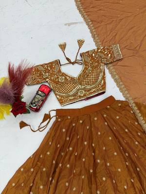 Orange Embroidery sequin Work Silk Blend Lehenga Choli Set 5
