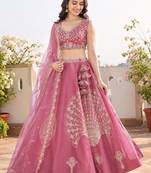 Dusty Rose Dhurandhar Silk Embroidered Lehenga Choli For wedding