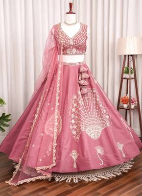 Dusty Rose Dhurandhar Silk Embroidered Lehenga Choli For wedding 2