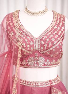 Dusty Rose Dhurandhar Silk Embroidered Lehenga Choli For wedding 3
