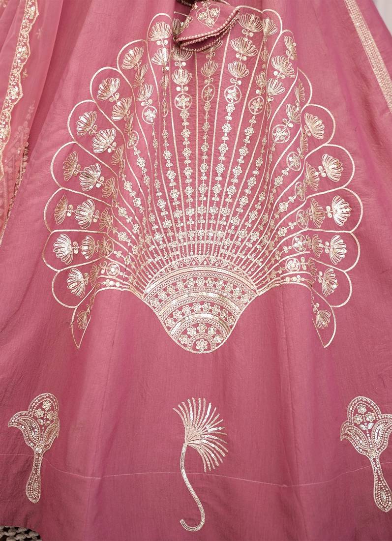 Dusty Rose Dhurandhar Silk Embroidered Lehenga Choli For wedding