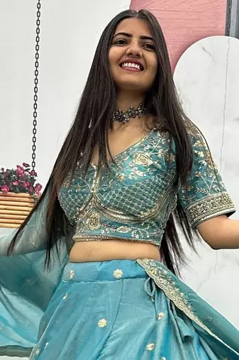 Sky Blue Embroidery sequin Work Silk Blend Lehenga Choli Set