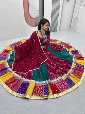 Multi Embroidery Thread sequin Ribbion Lace Work Fuax Georgette Lehenga Choli Set 3