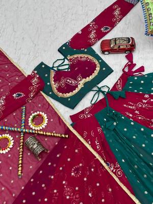 Multi Embroidery Thread sequin Ribbion Lace Work Fuax Georgette Lehenga Choli Set 4