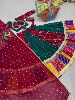 Multi Embroidery Thread sequin Ribbion Lace Work Fuax Georgette Lehenga Choli Set 5