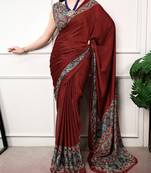 Traditional ajrakh printed border satin silk saree for women