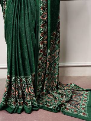Traditional ajrakh printed border satin silk saree for women 5