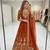 orange color embroidery sequin work faux georgette gown set