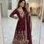 wine color embroidery sequin work faux georgette gown set