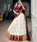 Silk Cotton Zari Woven Half Saree Lehenga Choli with Embroidered Dupatta
