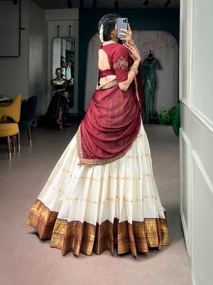 Silk Cotton Zari Woven Half Saree Lehenga Choli with Embroidered Dupatta 3