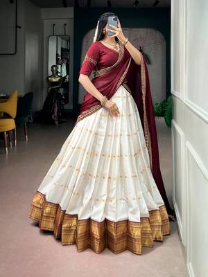 Silk Cotton Zari Woven Half Saree Lehenga Choli with Embroidered Dupatta 4