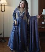 Navy vichitra readymade anarkali suit with beads sequence & embroidery work
