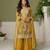 Yellow chinon readymade plazzo suit with embroidery work
